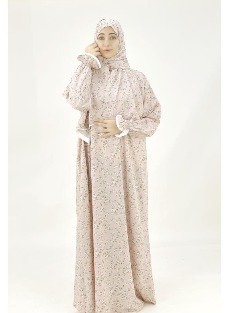  داماس كولكشن باس صلاة نسائي قطعة واحدة من قماش كريب فوكا فاخر مع وشاح متصل وجيب – ملابس صلاة شرعية مريحة - Image 4